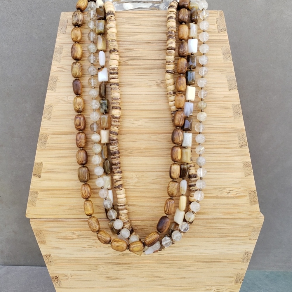 Multi Strand Wood And Bead Necklace